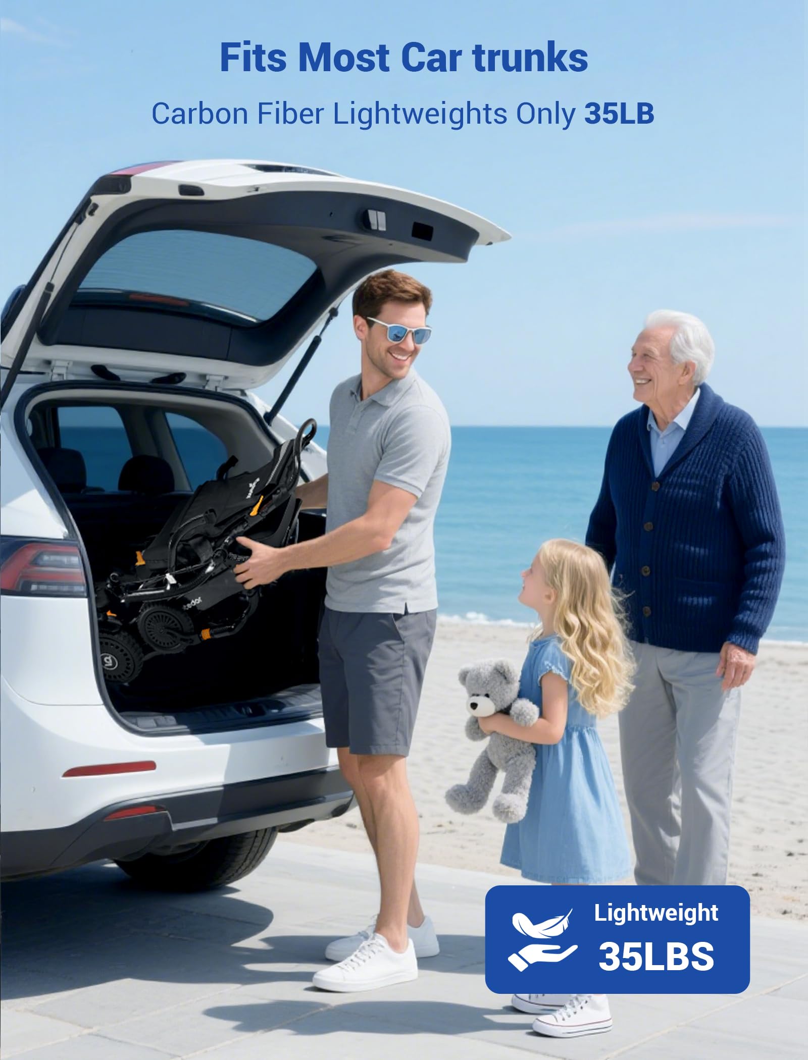 Aotedor Electric Wheelchairs for Adults Seniors,100% Full Carbon Fiber 35 lbs Lightweight Foldable All Terrain Motorized Power Wheelchair 22 Miles Travel Range with 2 Packs Batteries Airline Approved