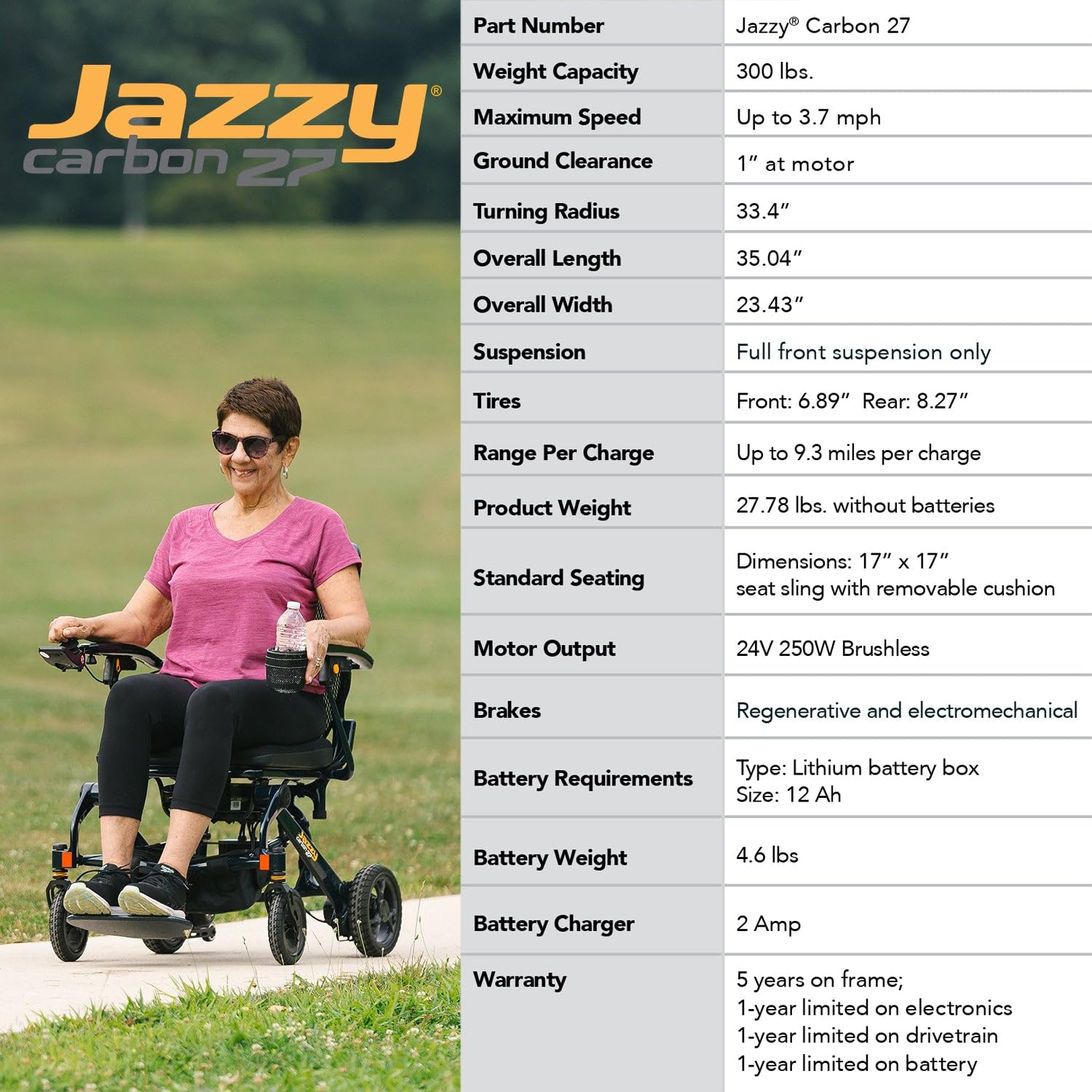 Pride Mobility Jazzy Carbon 27 Folding Travel Power Chair - 300 lb. Weight Capacity, 3.7 mph, Lightweight Foldable Electric Wheelchair for Travel – 12Ah Airline-Approved Battery (Night Sky, Blue)