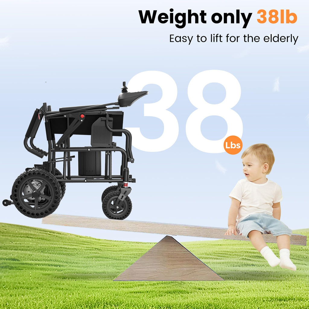 Electric Wheelchairs for Adults Lightweight 38lbs, Foldable Motorized Wheelchair for Seniors, 15 Miles Long Travel Range, All Terrain Portable Power Wheelchair Support 350 lbs(18.5 Inch Wide Seat)