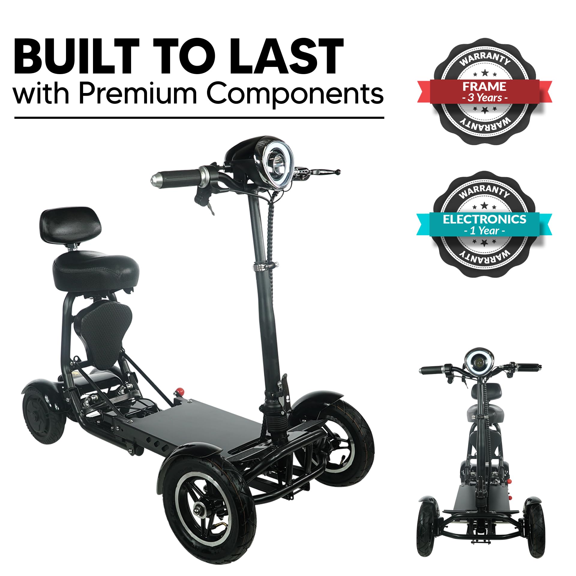 MAJESTIC BUVAN MS-3000 Electric Scooter for Adults, Foldable 4-Wheeler with 16 Miles Range, 12 mph Speed, Black, Modern Style