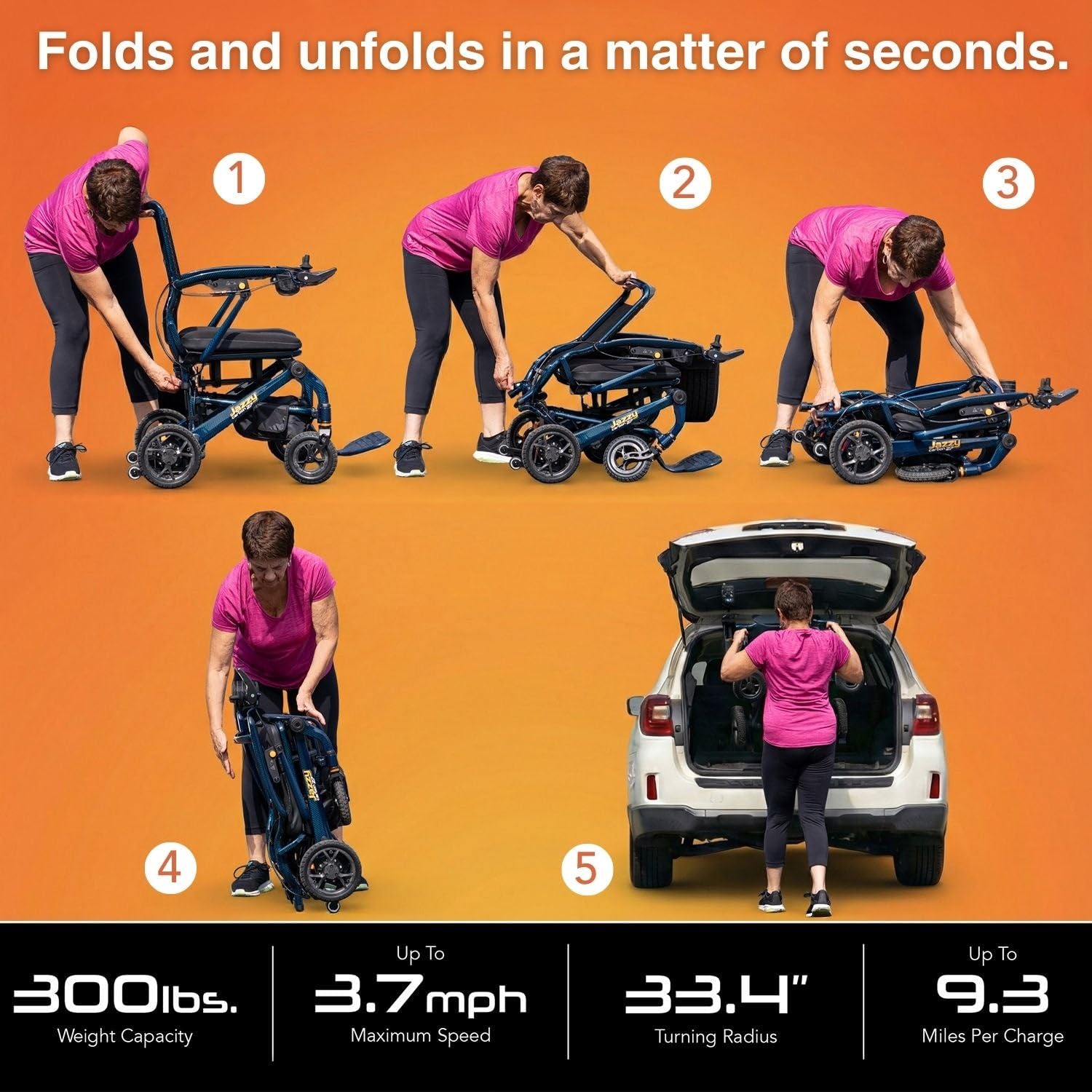 Pride Mobility Jazzy Carbon 27 Folding Travel Power Chair - 300 lb. Weight Capacity, 3.7 mph, Lightweight Foldable Electric Wheelchair for Travel – 12Ah Airline-Approved Battery (Night Sky, Blue)