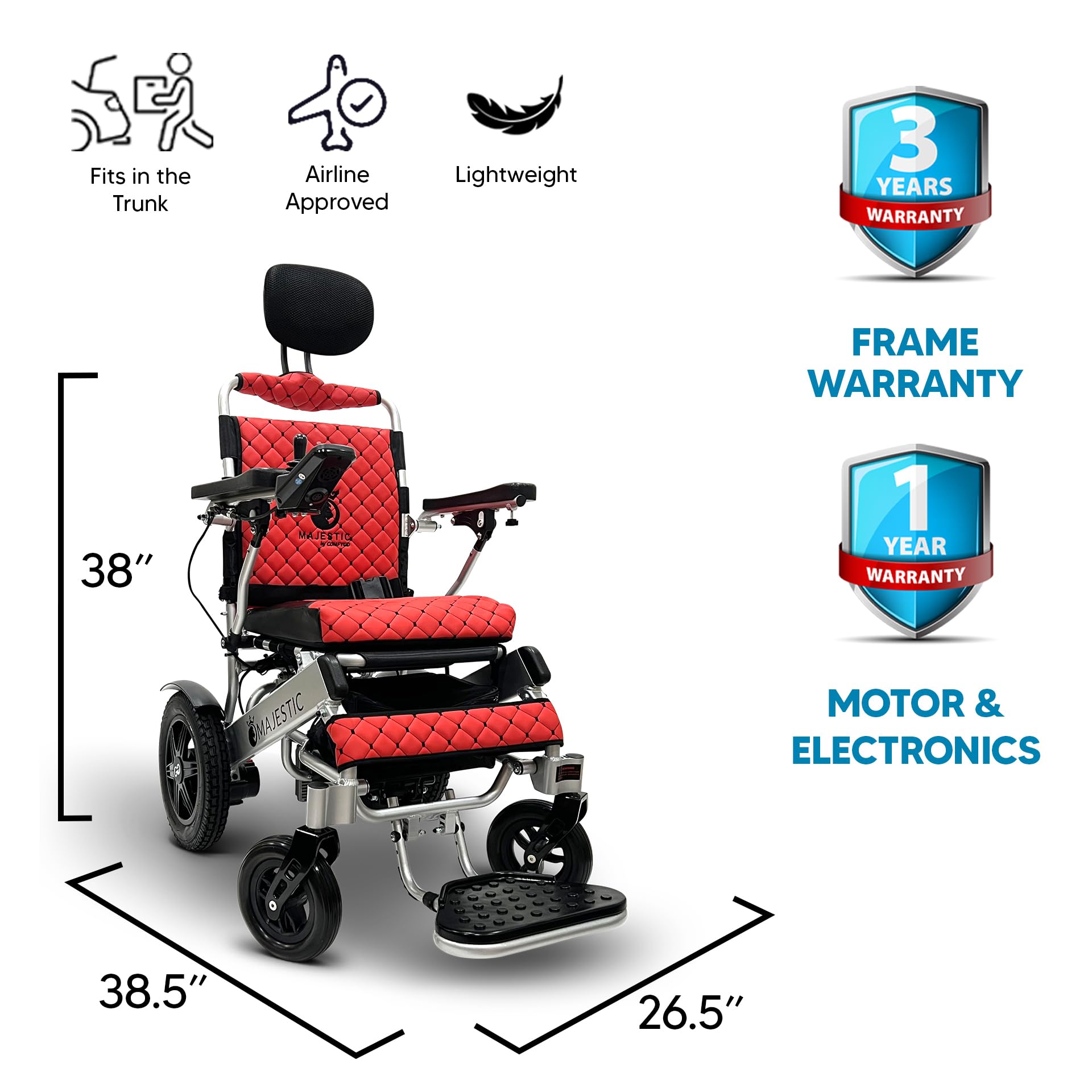 Auto Reclining Electric Wheelchair, 350 lbs Weight Capacity, 19 Miles Battery Range, Electric Wheelchairs for Adults, US Based Support, Remote Controlled Lightweight Wheel Chair, IQ-9000 by Majestic