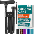 Vive Folding Cane - Foldable Walking Cane for Men, Women - Fold-up, Collapsible, Lightweight, Adjustable, Portable Hand Walking Stick - Balancing Mobility Aid - Sleek, Comfortable