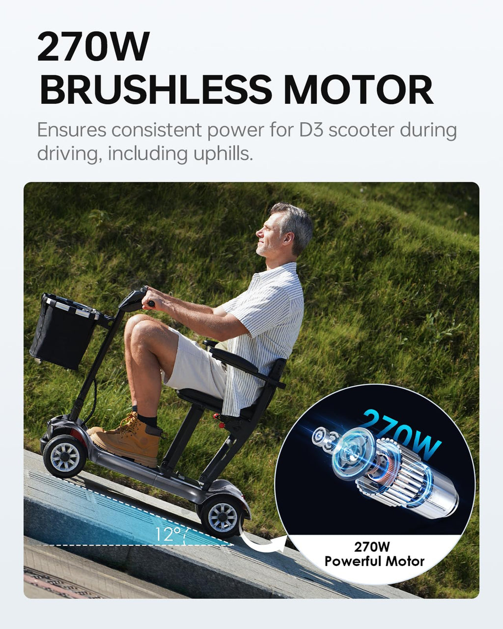 Mobility Scooter PAISEEC D3 Lightweight Mobility Scooter for Senior, 39.7 lbs Folding Mobility Scooters with 2 Batteries, All Terrain Travel Scooter up to 18.6 Miles Airline Approved Mobility Scooters