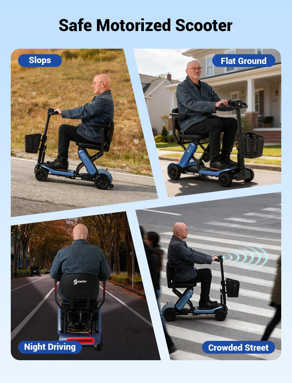 Aotedor Mobility Scooter for Seniors, 3 Batteries 18 Miles Long Range Mobility Scooter for Adults 46lb Lightweight Folding Electric Portable Scooter with Detachable Basket All-Terrain Airline Approved