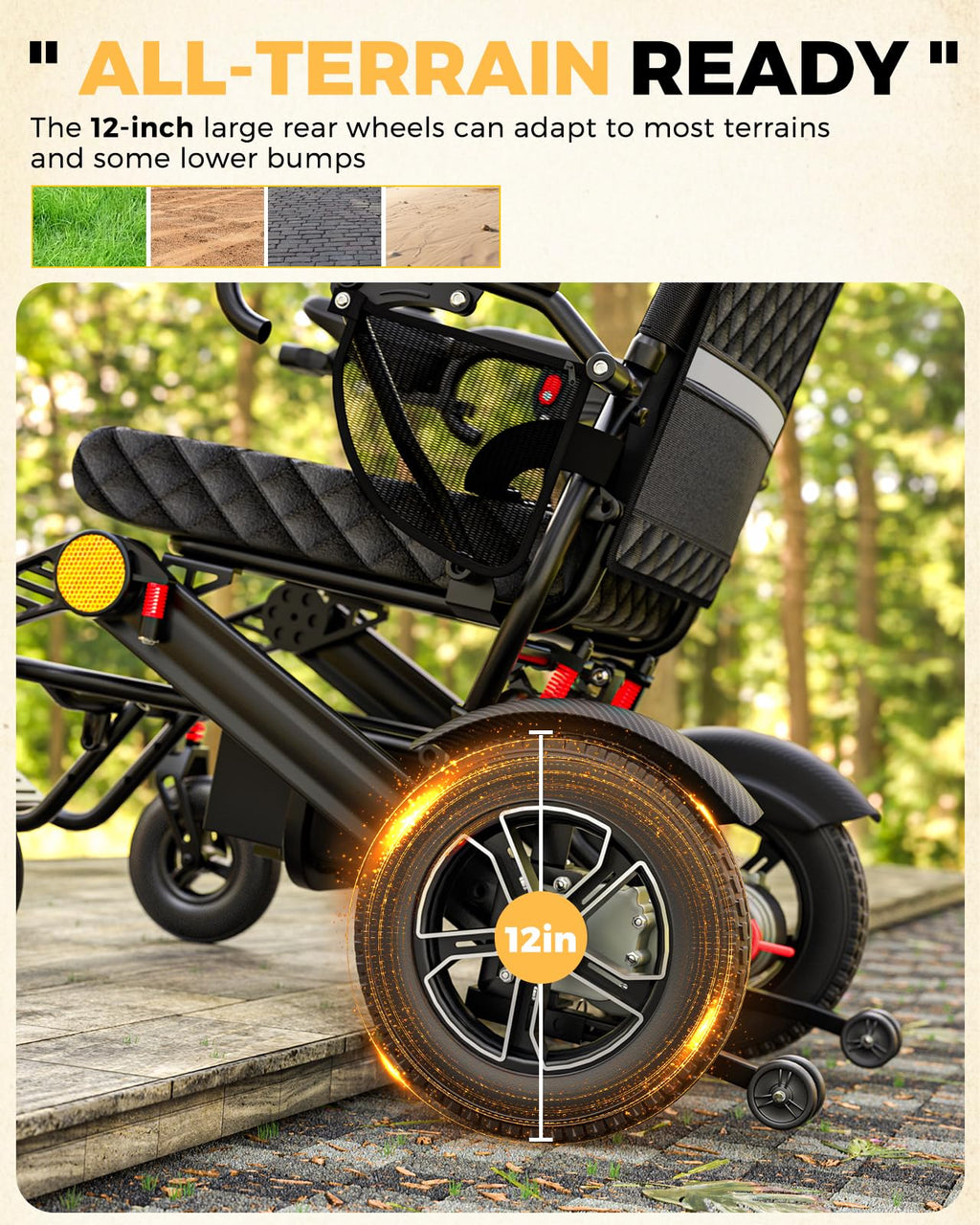 Electric Wheelchair for Adults, 25+ Miles Travel Range High Tech Electric Wheelchairs Support 350LB, 3 Seconds Folding Portable Wheelchair for Transport, All Terrain 500W Motorized Wheelchair