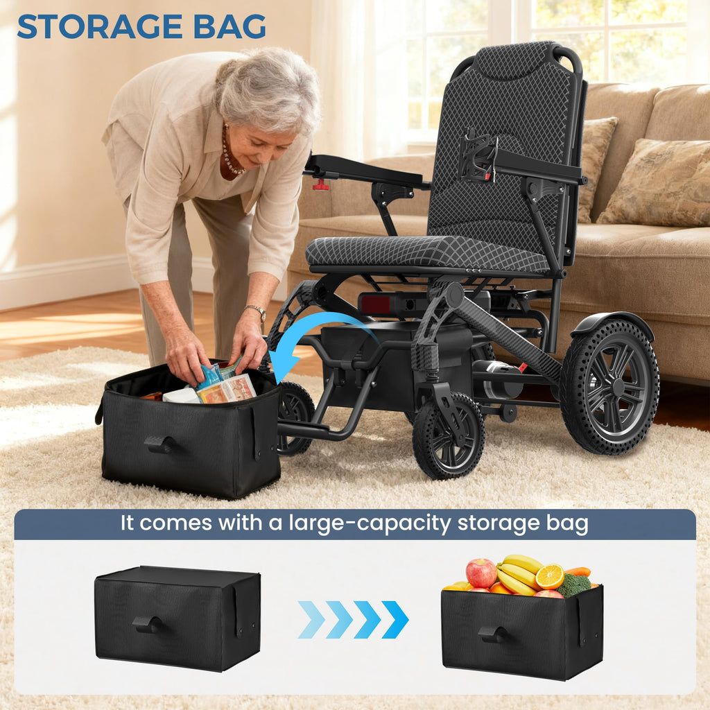 Electric Wheelchairs for Adults, Foldable Power Wheelchair Support 350 LBS, 15 Miles Long Travel Range, All Terrain Compact Motorized Wheelchair for Seniors, Storage Bag & LED Light