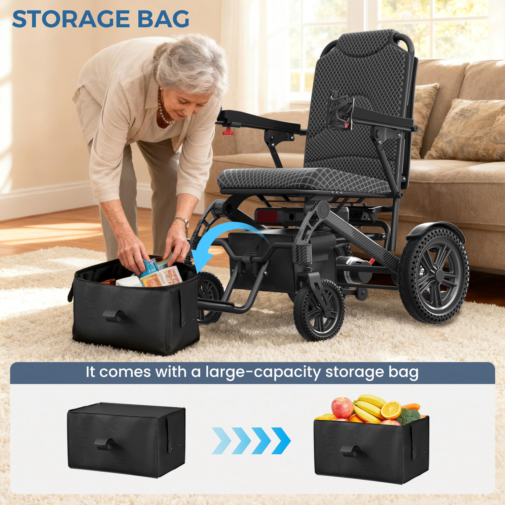 Electric Wheelchairs for Adults, Foldable Power Wheelchair Support 350 LBS, 15 Miles Long Travel Range, All Terrain Compact Motorized Wheelchair for Seniors, Storage Bag & LED Light