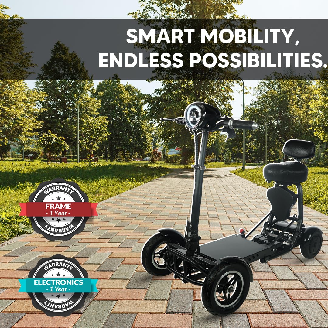 MAJESTIC BUVAN MS-3000 Electric Scooter for Adults, Foldable 4-Wheeler with 16 Miles Range, 12 mph Speed, Black, Modern Style