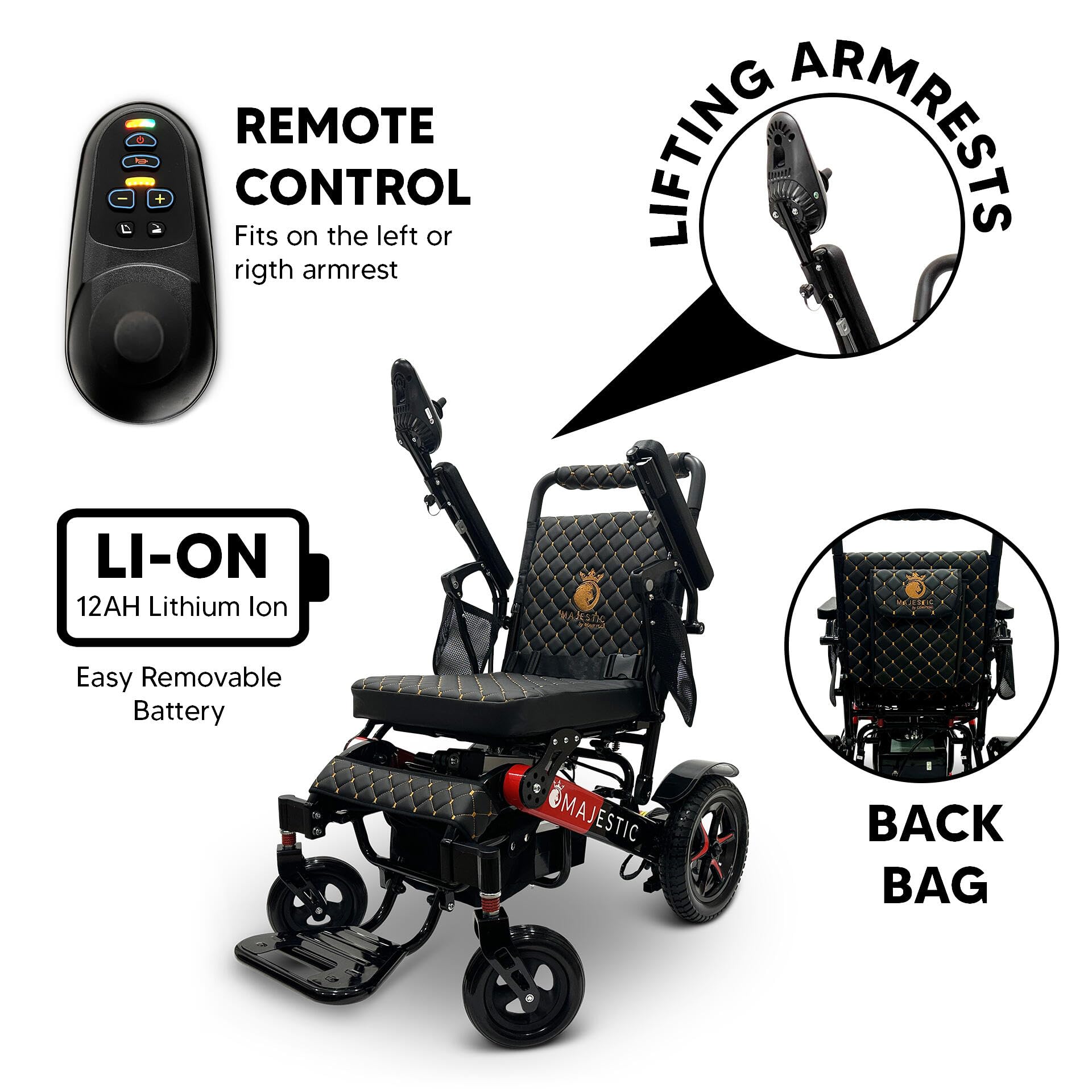 Electric Wheelchairs for Adults, Auto Folding Electric Wheelchair, 350 lbs Weight Capacity, Long Battery Range,US Based Premium Customer Support,Remote Controlled Lightweight Wheel Chair,Majestic 7000