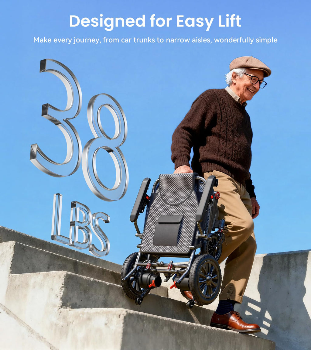 2026 New Upgrader Electric Wheelchairs for Adults, Foldable Lightweight Motorized Wheelchair with 350 LBS Weight Capacity 18+ Miles Long Travel Range 500w Power Wheelchairs for Seniors