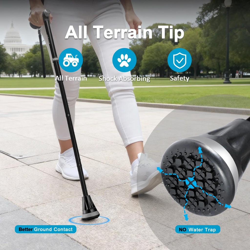 REHAND Walking Cane - Foldable, Adjustable, Collapsible Walking Canes for Men & Women, Heavy Duty All Terrain Tip, with Travel Bag | Walking Sticks for Seniors & Adults (Natural Black)