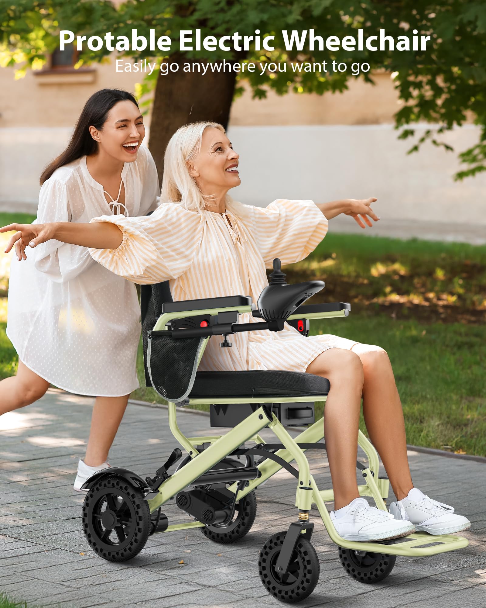 Goldseason Electric Wheelchairs for Adults Foldable, 33 Lbs Lightweight Electric Wheelchair, All Terrain Compact Portable Motorized Wheelchair for Seniors, 330 Lbs Capacity (Apple Green)