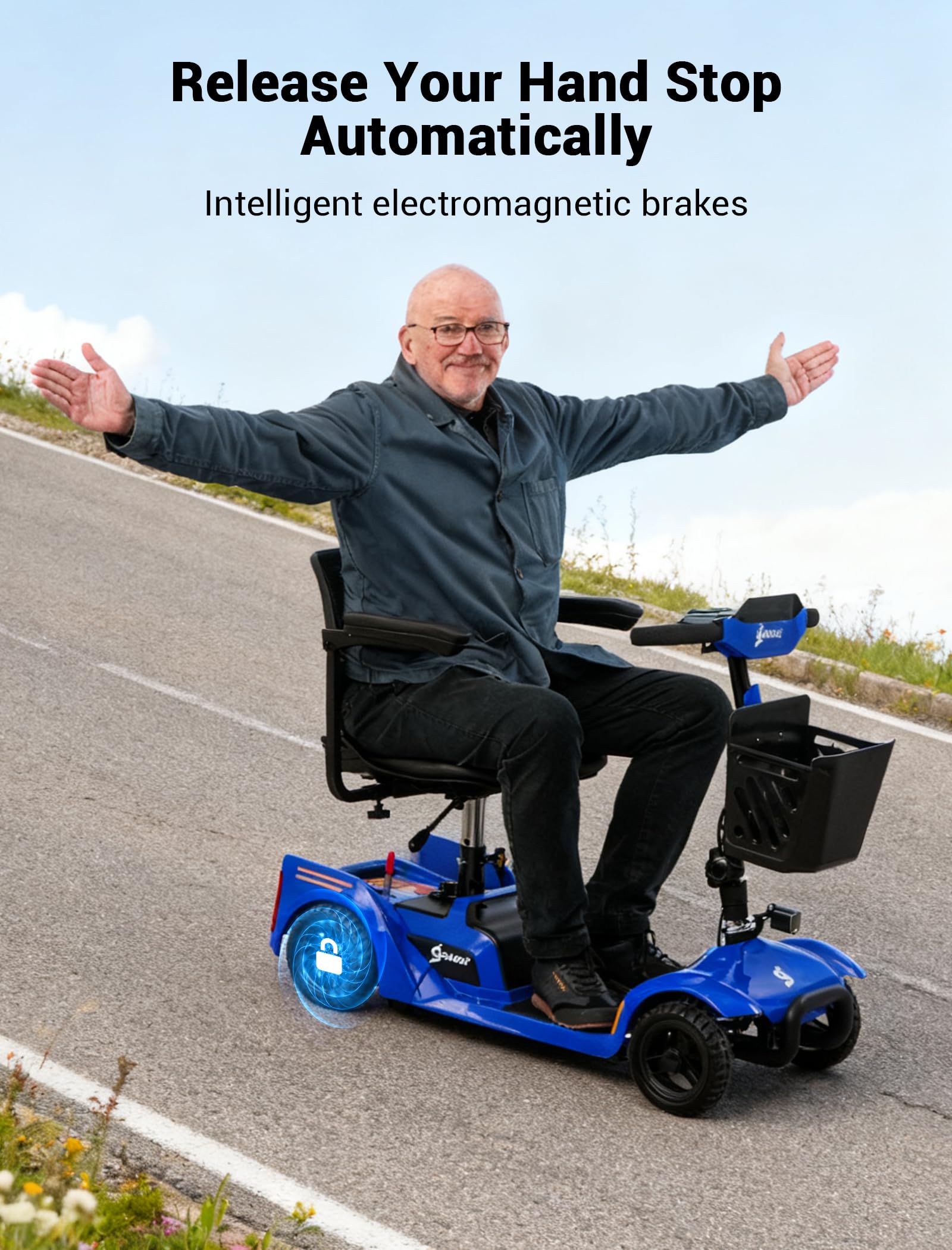 4 Wheel Mobility Scooter for Adults&Seniors, 15 Miles All-Terrain Foldable Portable Travel Electric Scooter Up to 300LBS, NFC One-Touch Unlock, Removable Battery, Rotating Seat