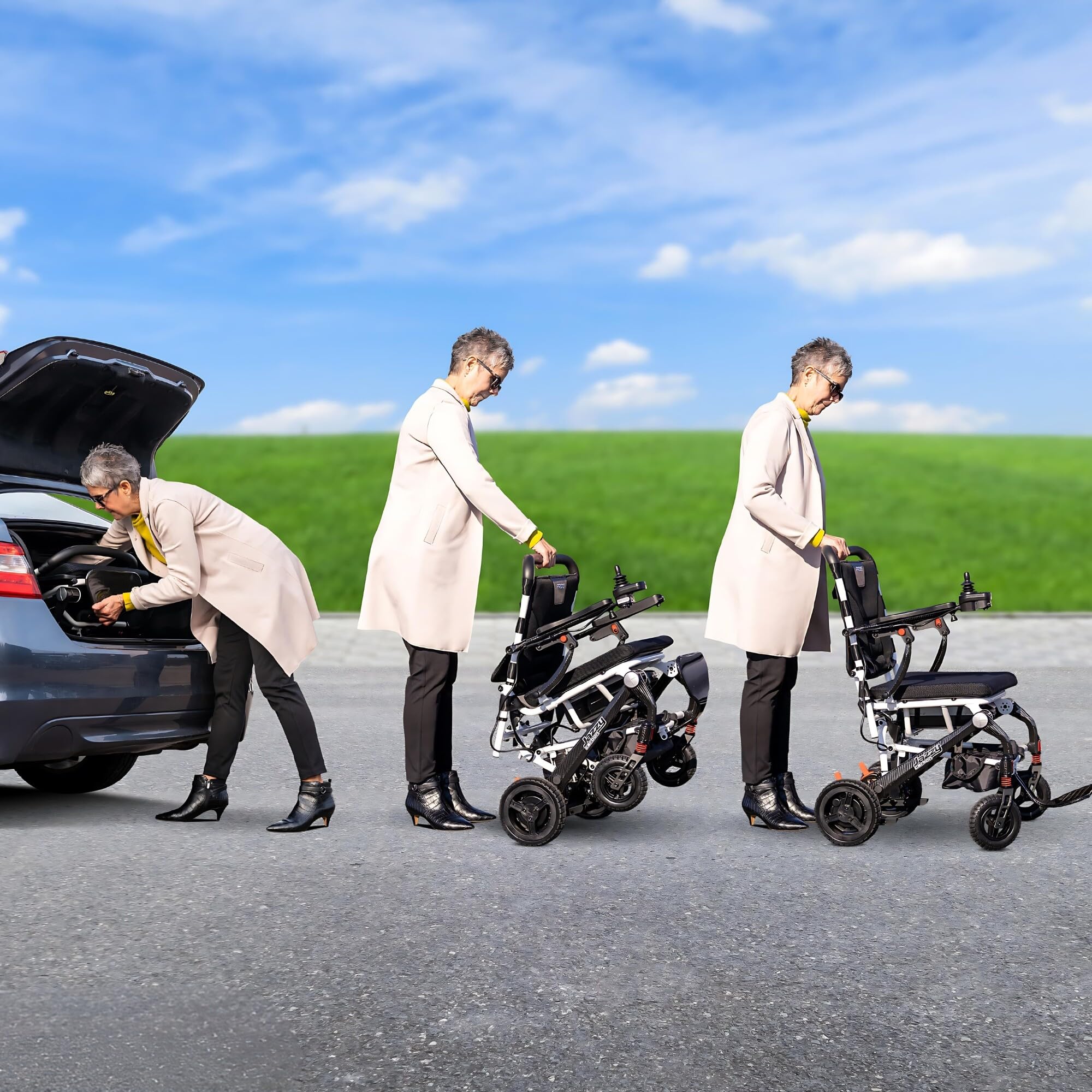 Pride Mobility Jazzy Carbon Power Chair - Electric Wheelchair for Adults, 300 Lbs Weight Capacity, 12 Ah Battery, White, 17"x17" Black Foam Seat