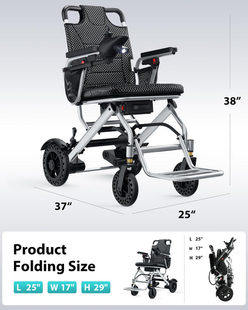 33 Lbs Lightweight Electric Wheelchair, Electric Wheelchairs for Adults Foldable, 15 Miles Range Motorized Wheelchair for Seniors, All Terrain Compact Portable Power Wheelchair, 330 Lbs Capacity