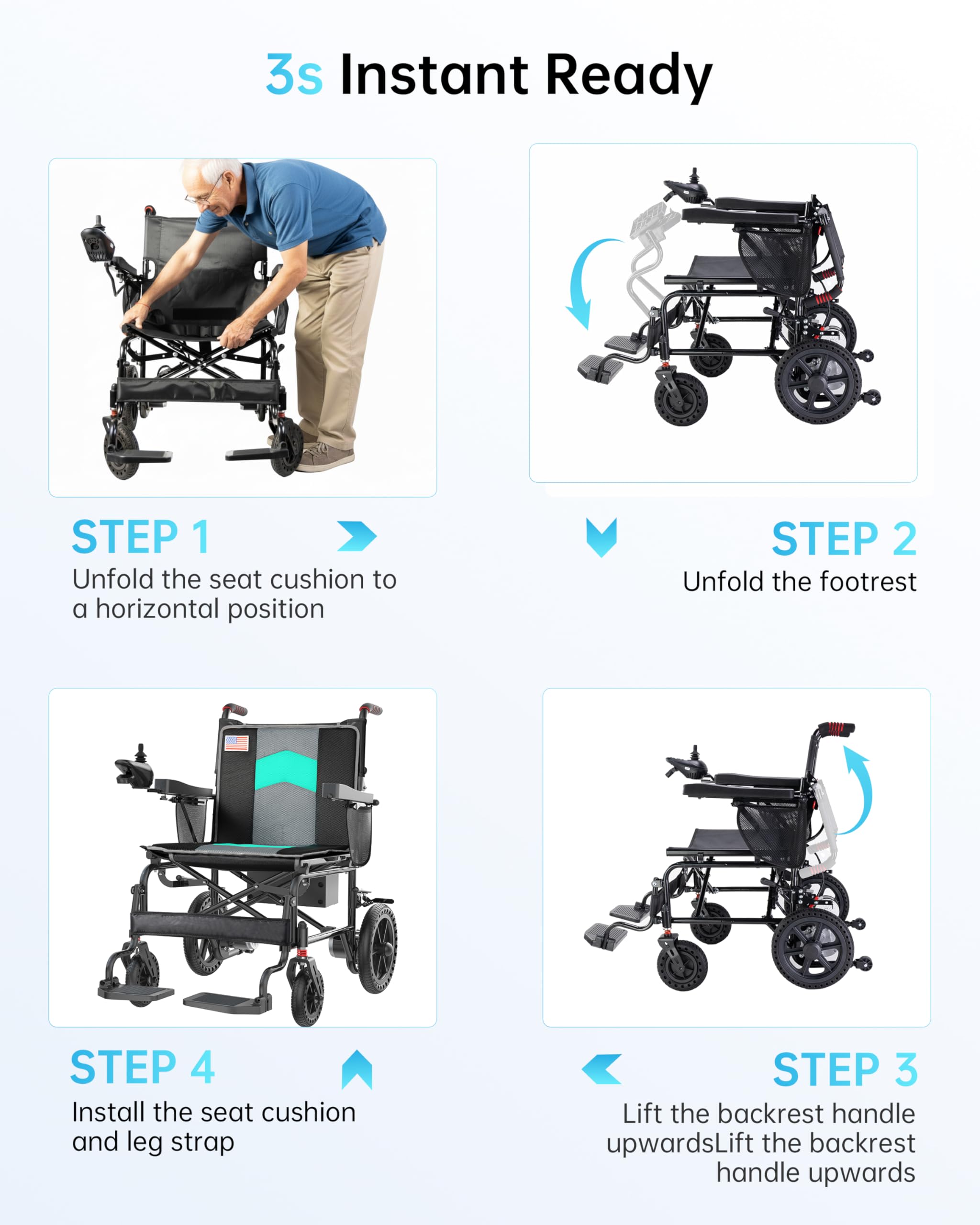 Goldseason 22" Wider Electric Wheelchairs for Adults - 15 Miles Range, 500W Foldable Lightweight Motorized Wheelchair with Large Tire, All-Terrain Power Wheelchair for Home/Outting/Travel(Blue)