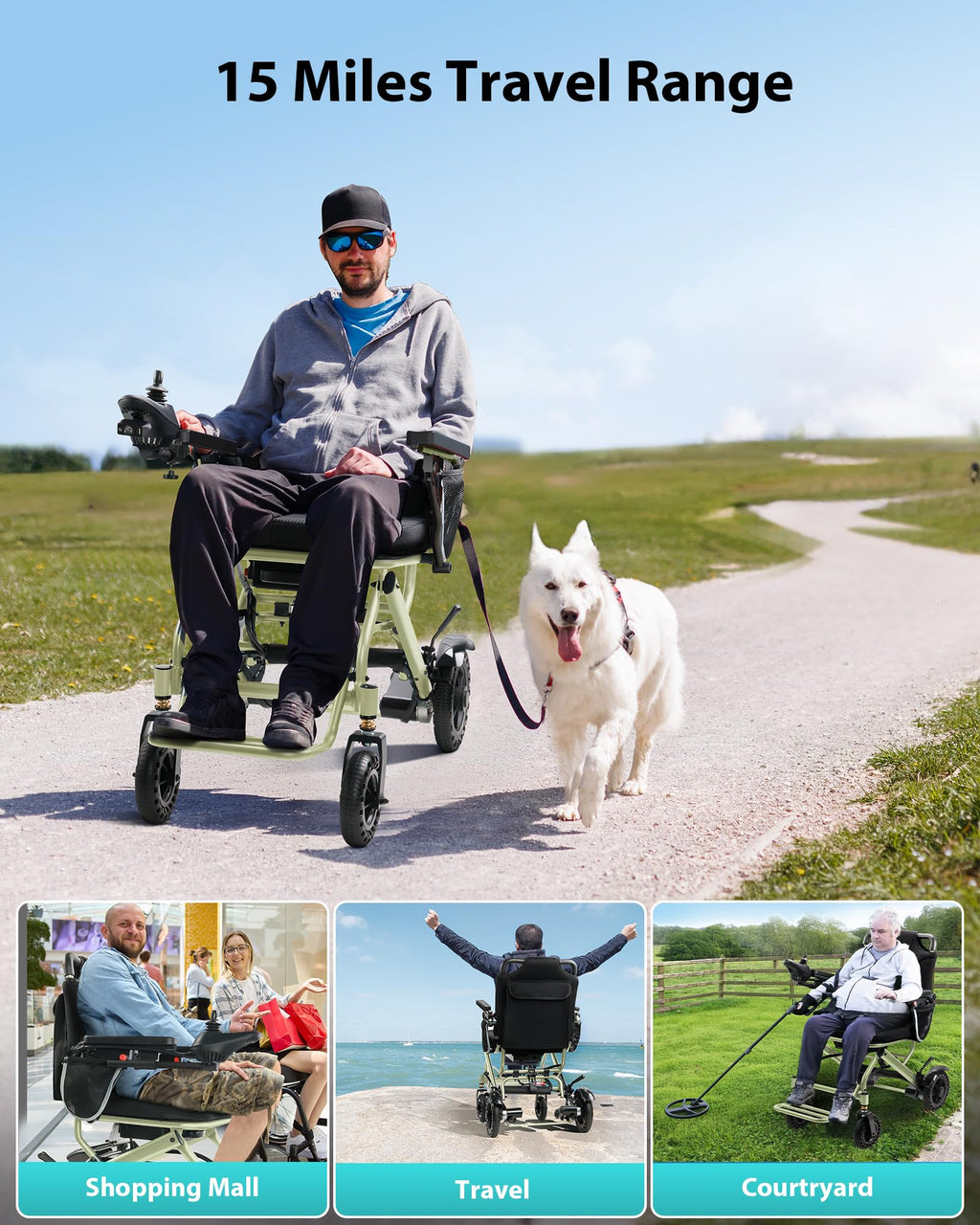 Goldseason Electric Wheelchairs for Adults Foldable, 33 Lbs Lightweight Electric Wheelchair, All Terrain Compact Portable Motorized Wheelchair for Seniors, 330 Lbs Capacity (Apple Green)