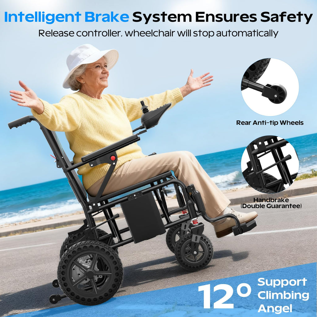 Electric Wheelchairs for Adults Lightweight 38lbs, Foldable Motorized Wheelchair for Seniors, 15 Miles Long Travel Range, All Terrain Portable Power Wheelchair Support 350 lbs(18.5 Inch Wide Seat)