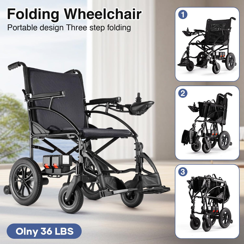 Zurcheel SLF30 Electric Wheelchairs for Adults, Foldable Durable Motorized Wheelchair with 19 Inch Seat and Supports Up to 300 lbs Airline Approved(36 Lbs, Grey)