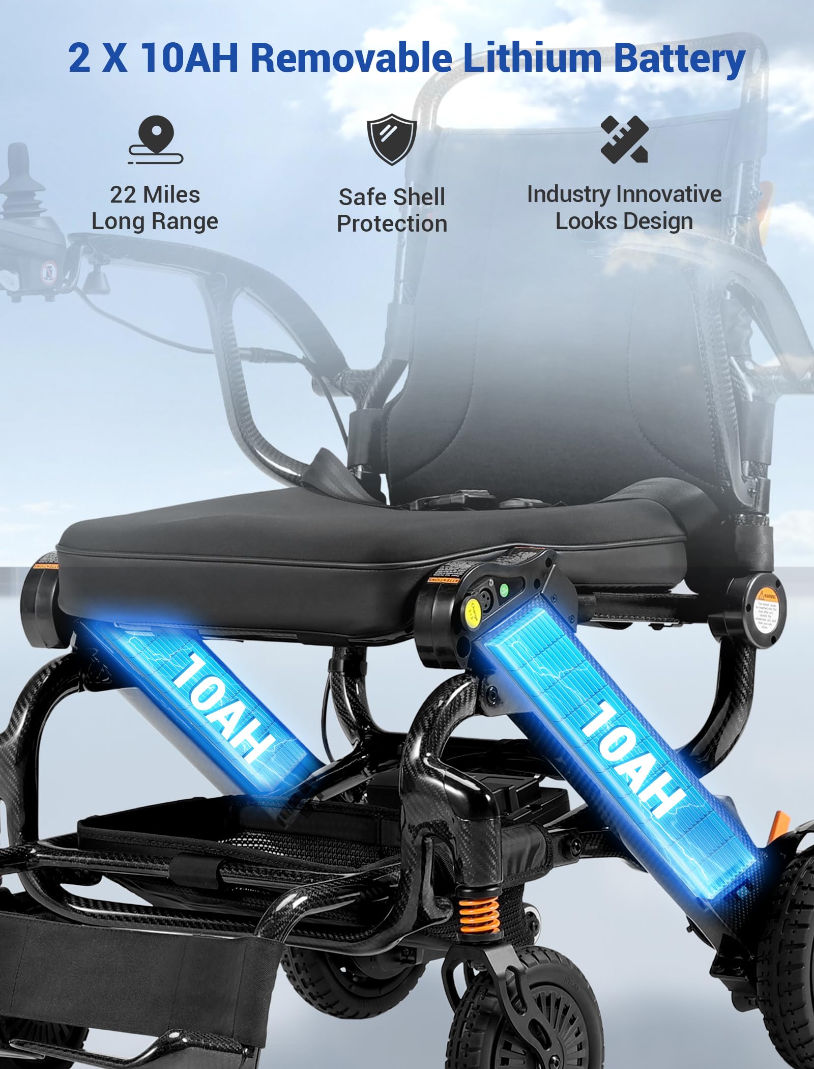 Aotedor Electric Wheelchairs for Adults Seniors,100% Full Carbon Fiber 35 lbs Lightweight Foldable All Terrain Motorized Power Wheelchair 22 Miles Travel Range with 2 Packs Batteries Airline Approved