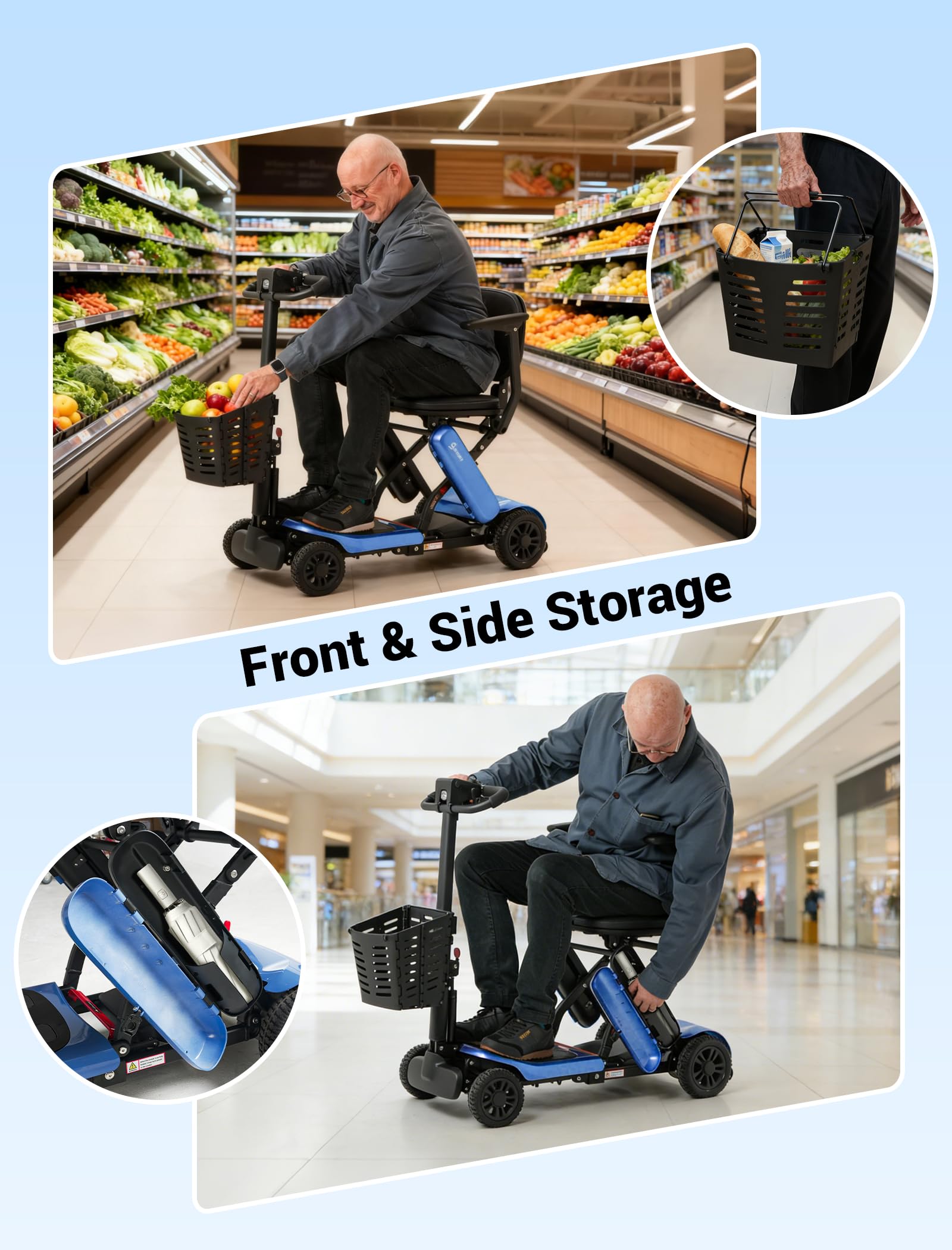 Aotedor Mobility Scooter for Seniors, 3 Batteries 18 Miles Long Range Mobility Scooter for Adults 46lb Lightweight Folding Electric Portable Scooter with Detachable Basket All-Terrain Airline Approved