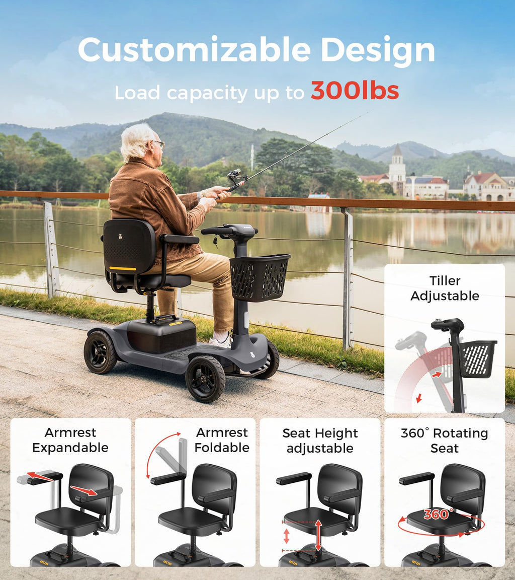 Paiseec S1 Mobility Scooter for Adults, Seniors - 25 Miles Range, 6 mph, Powered Mobility Scooter with Good Legroom, Large Wheels for Outdoor, Smart Safety Features, Headlight, Basket