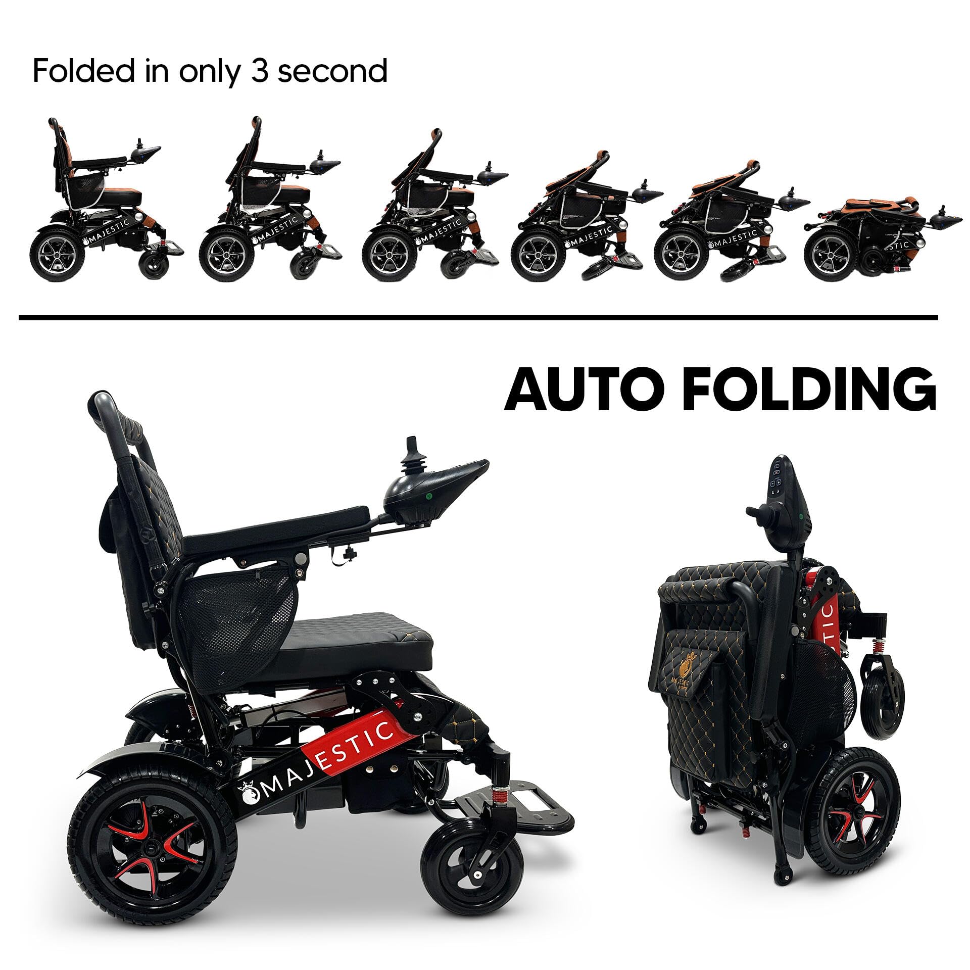 Electric Wheelchairs for Adults, Auto Folding Electric Wheelchair, 350 lbs Weight Capacity, Long Battery Range,US Based Premium Customer Support,Remote Controlled Lightweight Wheel Chair,Majestic 7000