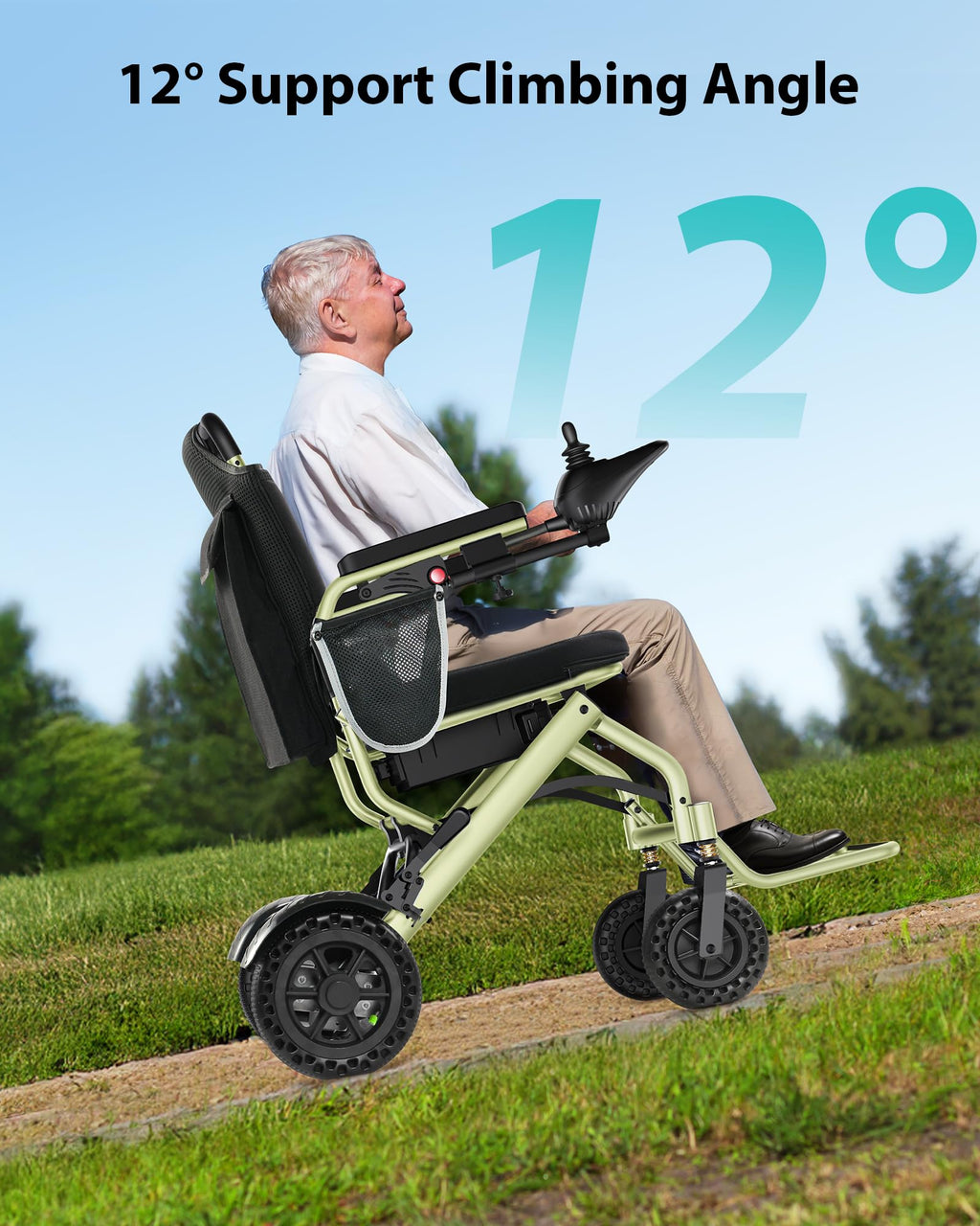 Goldseason Electric Wheelchairs for Adults Foldable, 33 Lbs Lightweight Electric Wheelchair, All Terrain Compact Portable Motorized Wheelchair for Seniors, 330 Lbs Capacity (Apple Green)