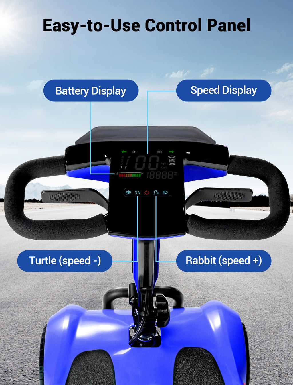 4 Wheel Mobility Scooter for Adults&Seniors, 15 Miles All-Terrain Foldable Portable Travel Electric Scooter Up to 300LBS, NFC One-Touch Unlock, Removable Battery, Rotating Seat