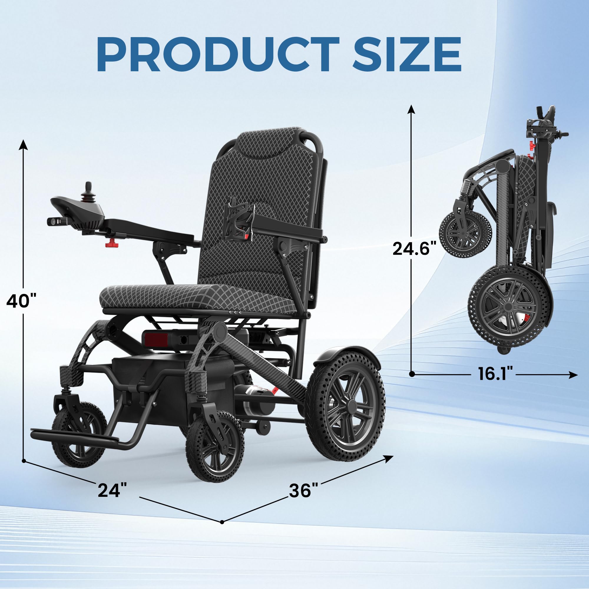Electric Wheelchairs for Adults, Foldable Power Wheelchair Support 350 LBS, 15 Miles Long Travel Range, All Terrain Compact Motorized Wheelchair for Seniors, Storage Bag & LED Light