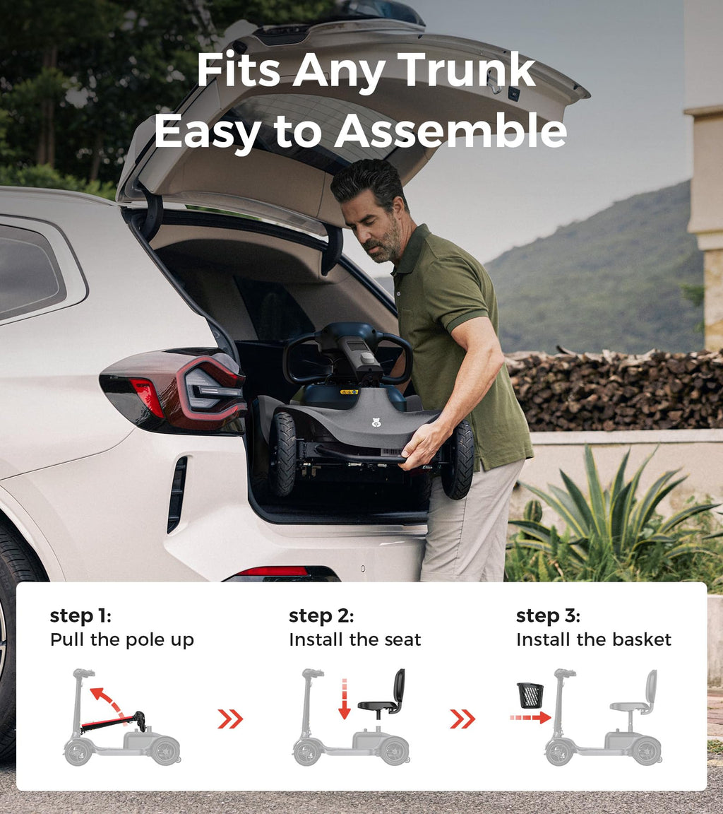 Paiseec S1 Mobility Scooter for Adults, Seniors - 25 Miles Range, 6 mph, Powered Mobility Scooter with Good Legroom, Large Wheels for Outdoor, Smart Safety Features, Headlight, Basket