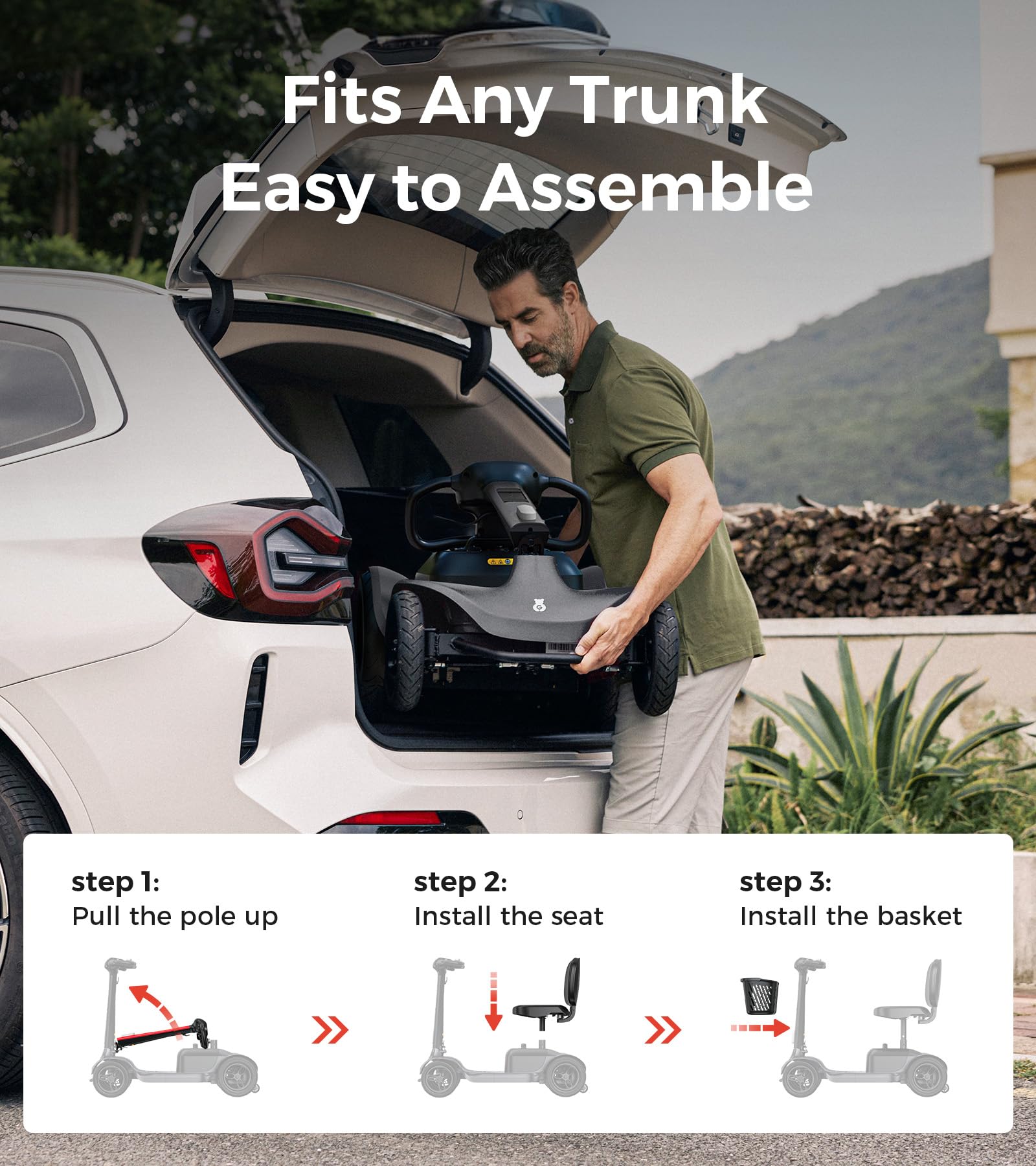 Paiseec S1 Mobility Scooter for Adults, Seniors - 25 Miles Range, 6 mph, Powered Mobility Scooter with Good Legroom, Large Wheels for Outdoor, Smart Safety Features, Headlight, Basket