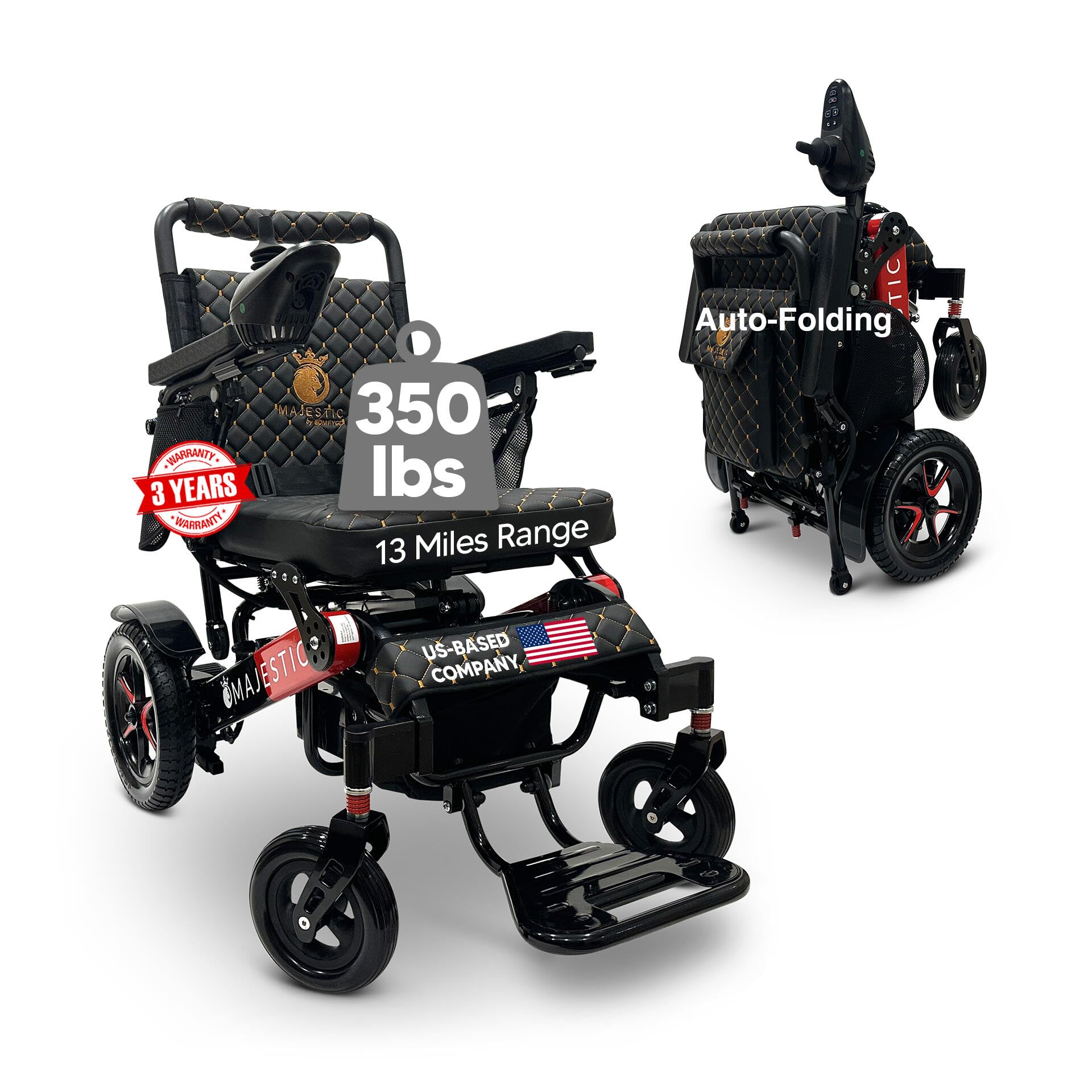Electric Wheelchairs for Adults, Auto Folding Electric Wheelchair, 350 lbs Weight Capacity, Long Battery Range,US Based Premium Customer Support,Remote Controlled Lightweight Wheel Chair,Majestic 7000