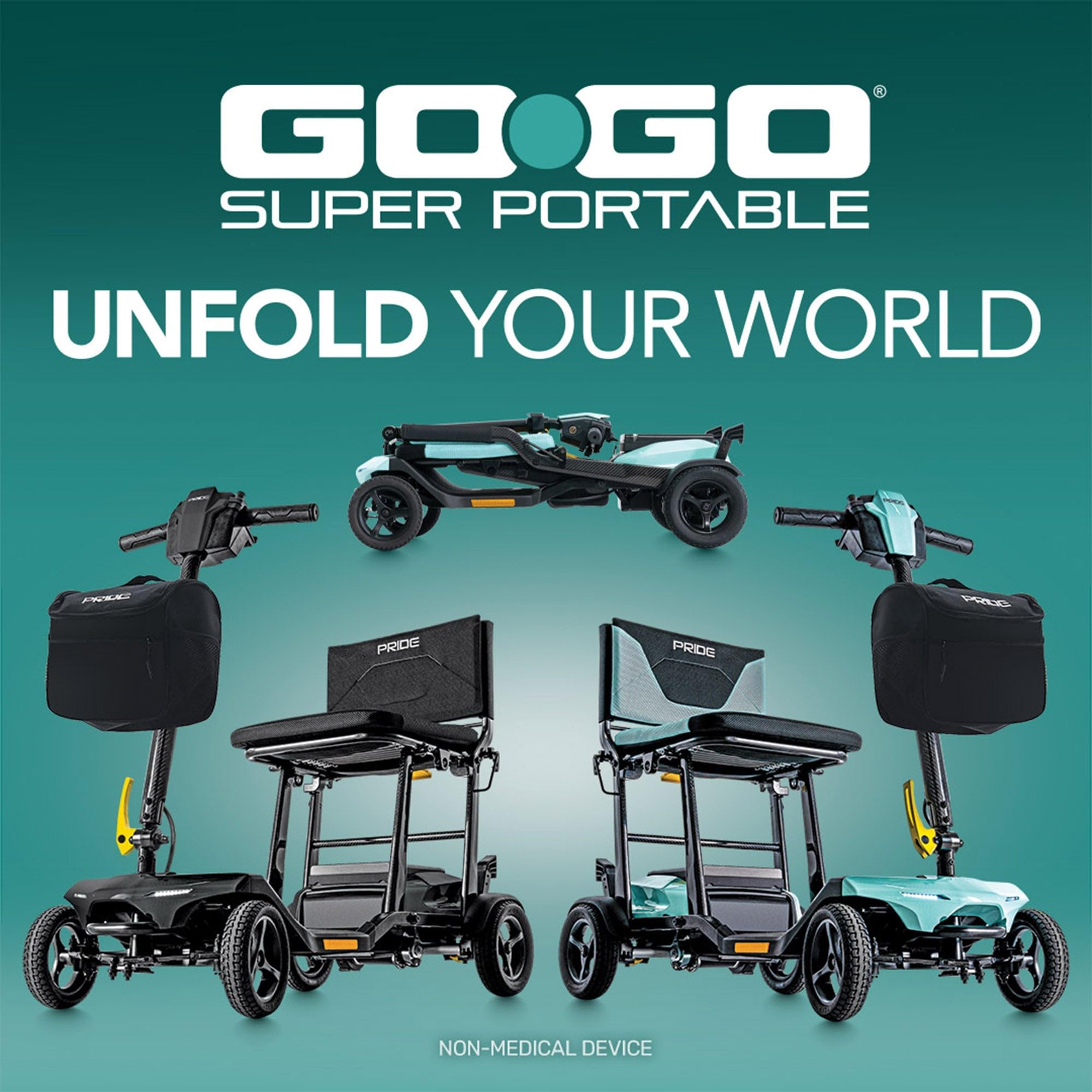Pride Mobility Go-Go Super Portable Travel Lightweight Folding Mobility Scooter | up to 4.5 mph Go Go Scooter for Seniors, Adults, Elderly | Airline-Compliant Lithium Battery (Mint)