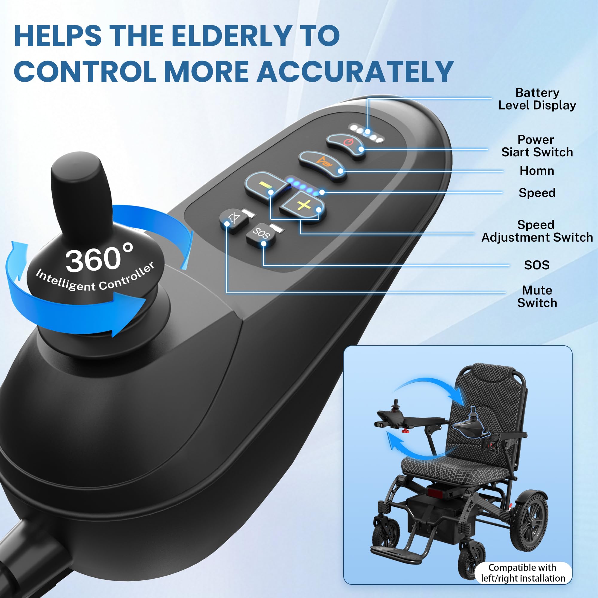 Electric Wheelchairs for Adults, Foldable Power Wheelchair Support 350 LBS, 15 Miles Long Travel Range, All Terrain Compact Motorized Wheelchair for Seniors, Storage Bag & LED Light
