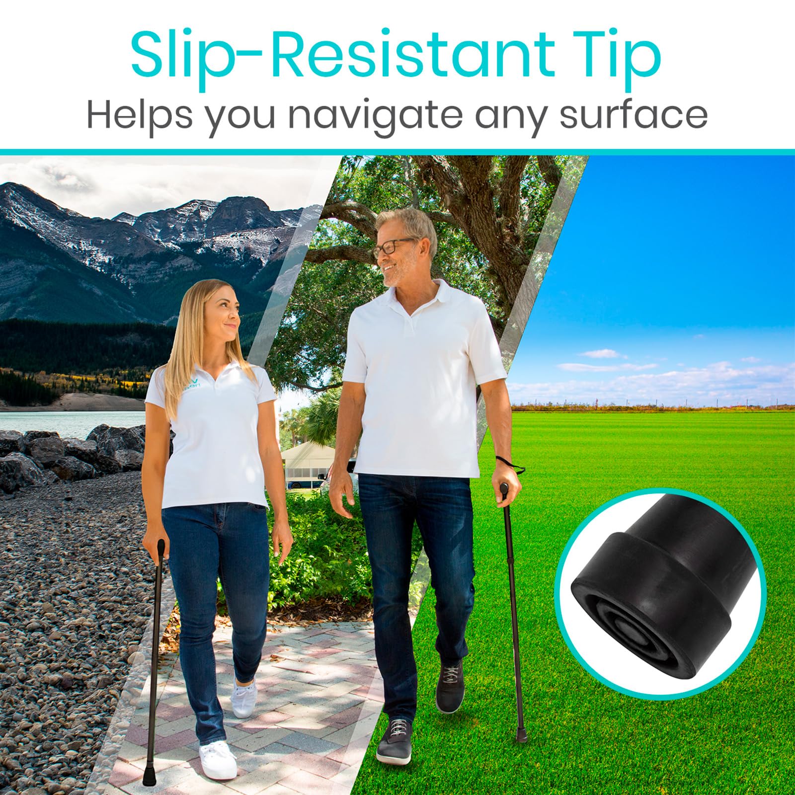 Vive Folding Cane - Foldable Walking Cane for Men, Women - Fold-up, Collapsible, Lightweight, Adjustable, Portable Hand Walking Stick - Balancing Mobility Aid - Sleek, Comfortable