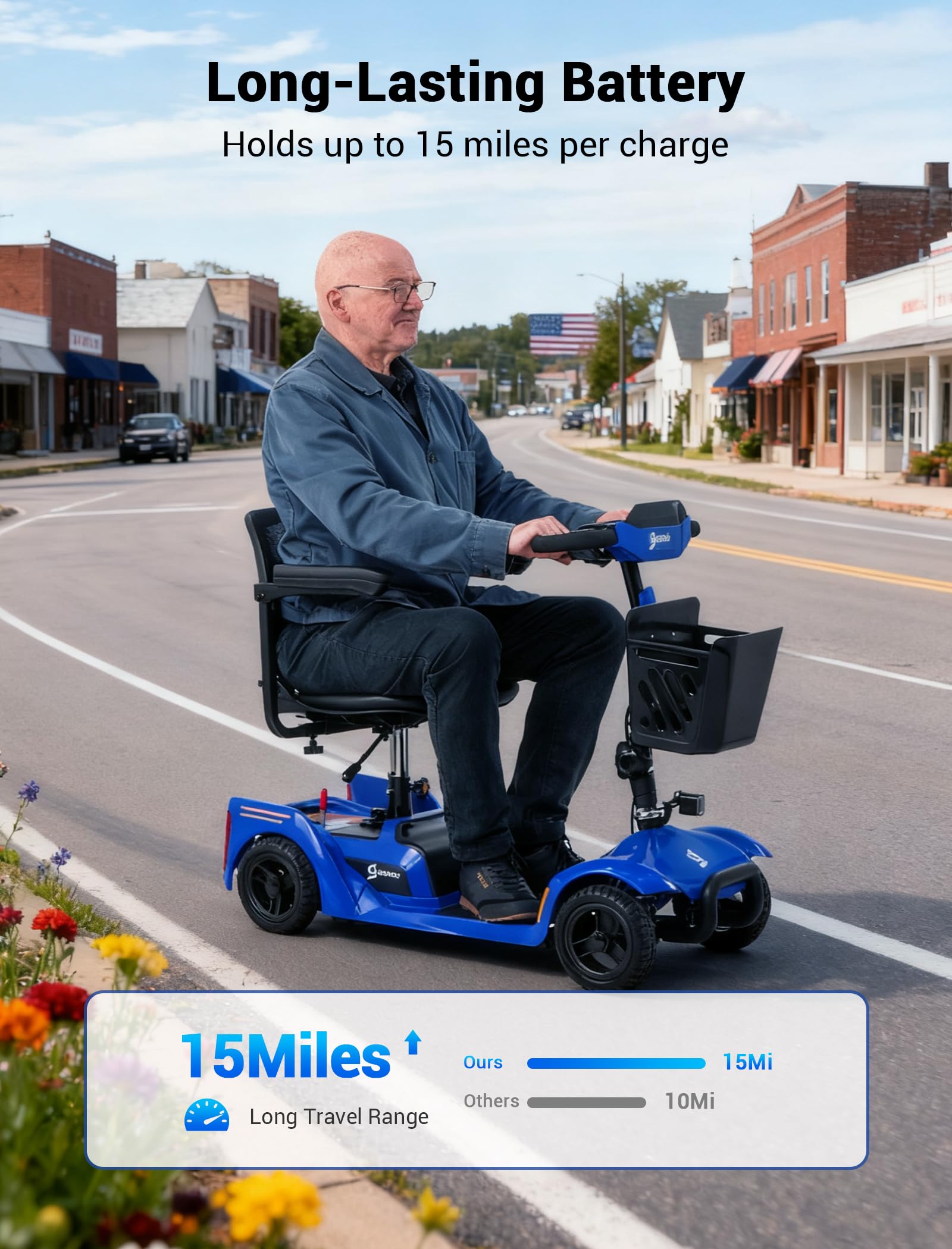4 Wheel Mobility Scooter for Adults&Seniors, 15 Miles All-Terrain Foldable Portable Travel Electric Scooter Up to 300LBS, NFC One-Touch Unlock, Removable Battery, Rotating Seat