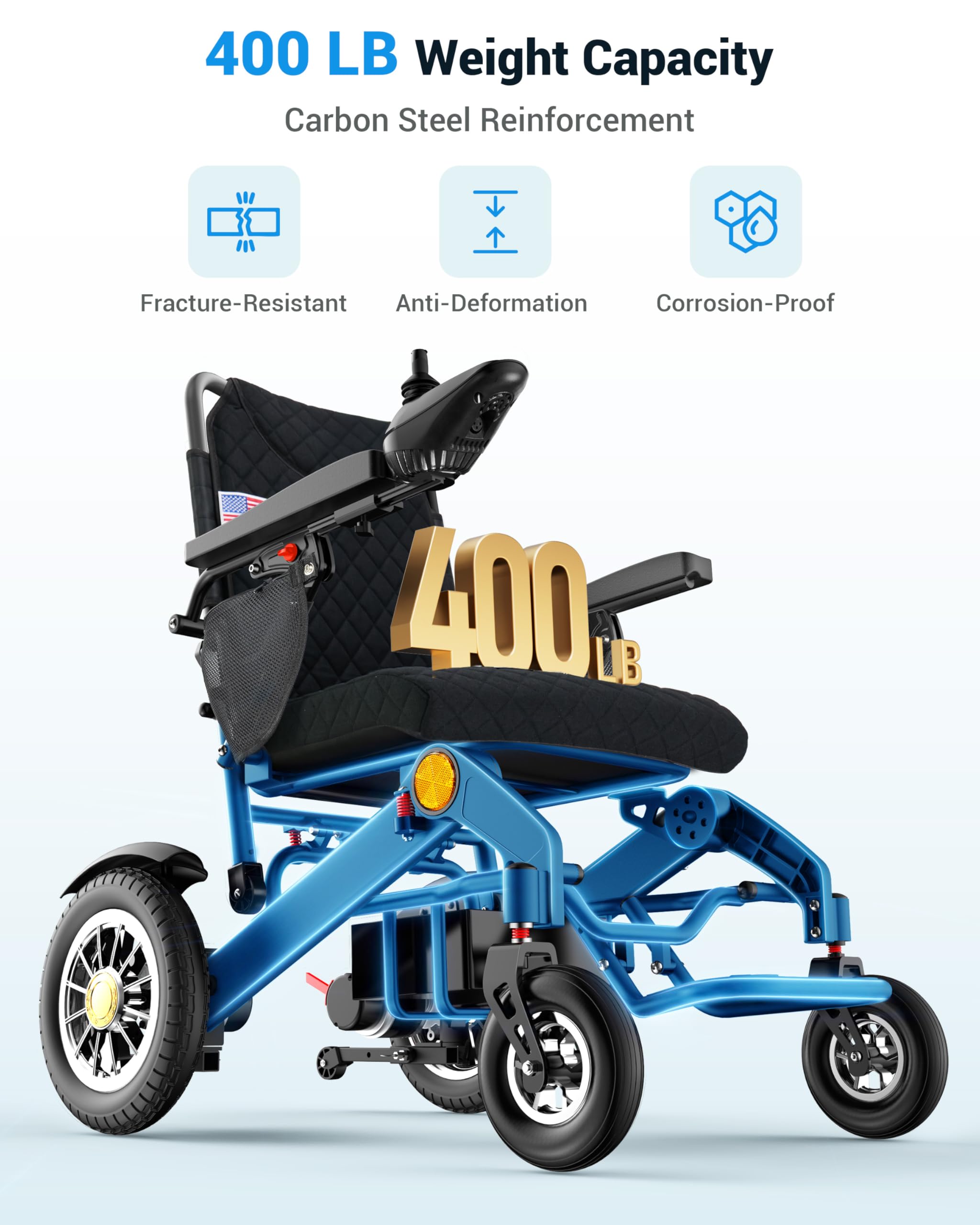 Heavy-Duty Aluminum Electric Wheelchairs for Adults - 20'' Wider Seat & 25 Miles Range, 500W Motor All Terrain Power Wheelchair with 13'' Large Tires, 400 lb Capacity Foldable Motorized Wheelchair