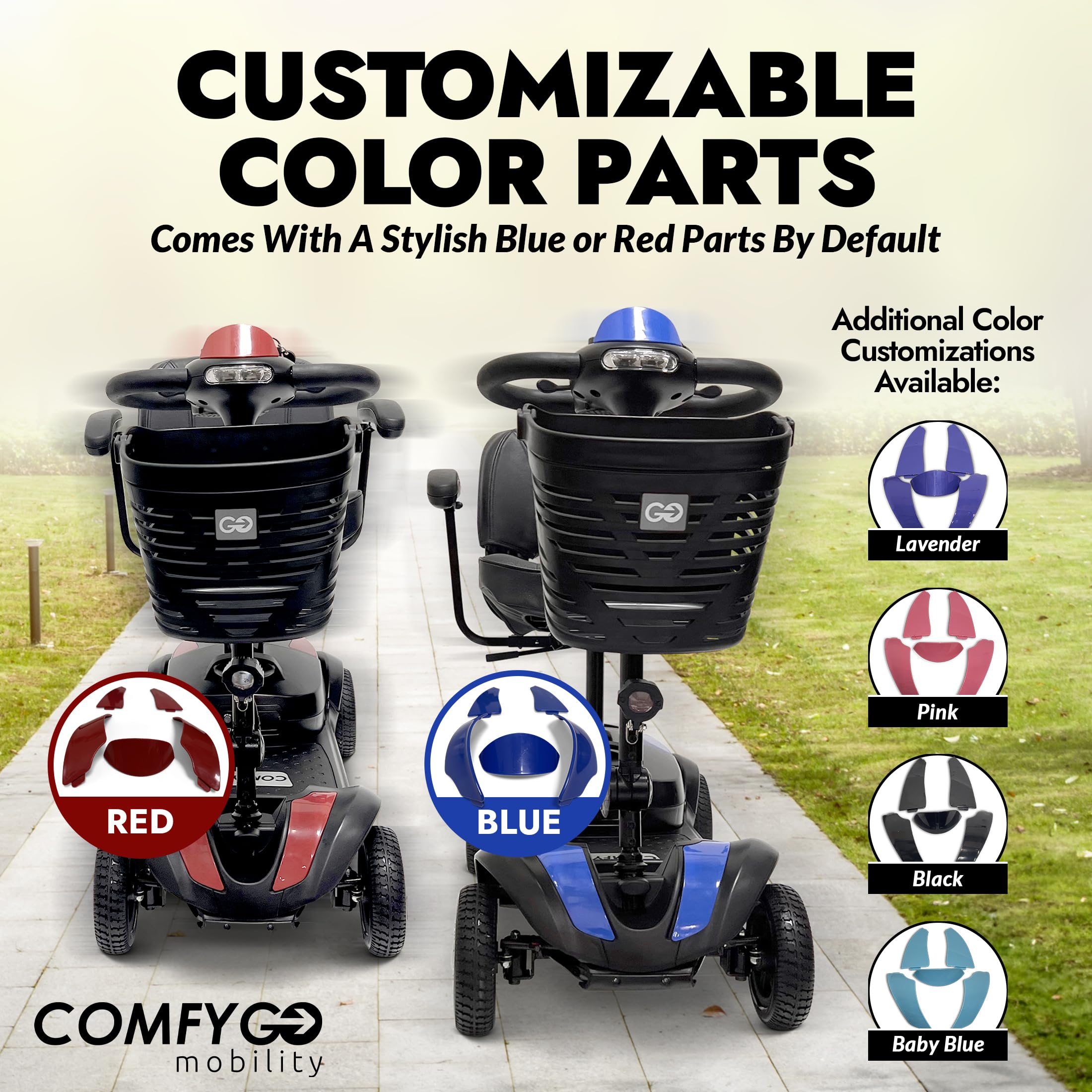 Comfygo Electric Mobility Scooter Z-4 for Adults,Comfortable Scooters for Seniors,350 lbs Weight Capacity,Only 8 Lbs Battery with Extremely Powerful Motor (Baby Blue, Up to 30 Miles Range)