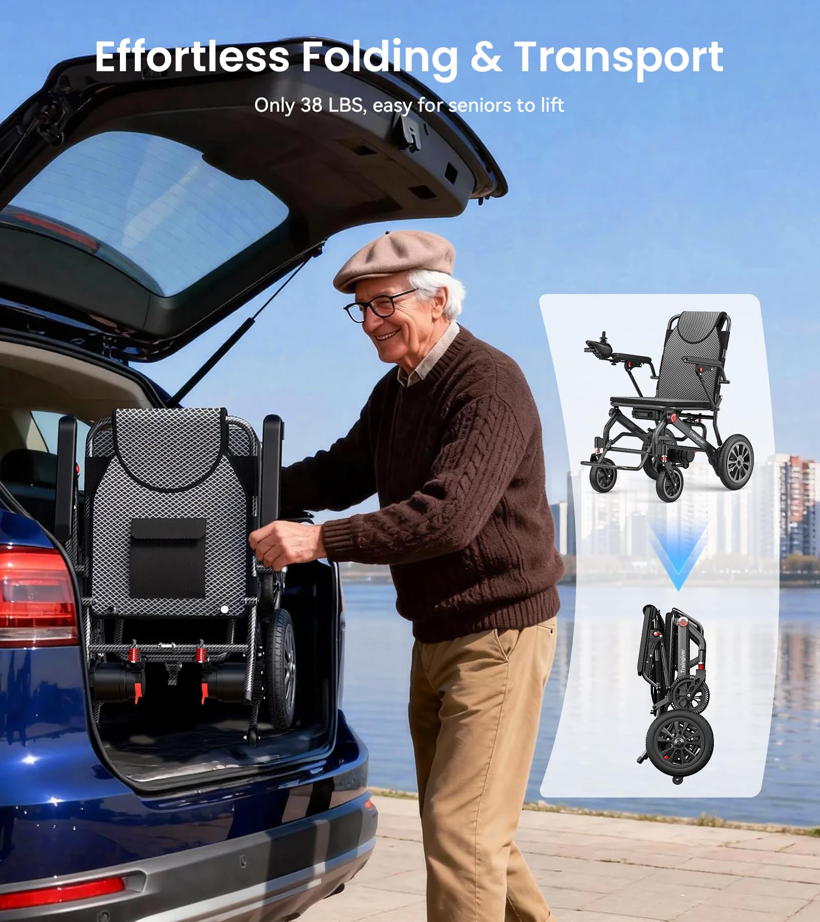 2026 New Upgrader Electric Wheelchairs for Adults, Foldable Lightweight Motorized Wheelchair with 350 LBS Weight Capacity 18+ Miles Long Travel Range 500w Power Wheelchairs for Seniors
