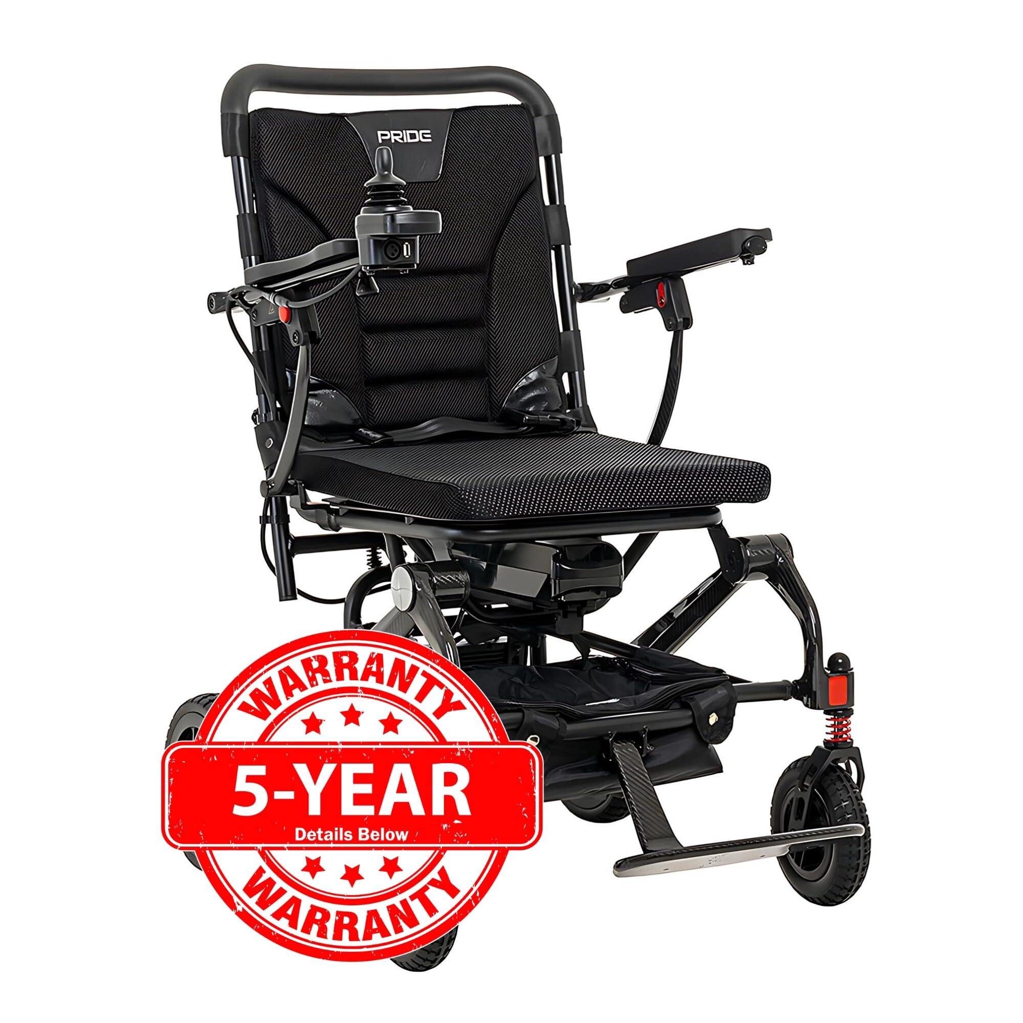 Pride Mobility Jazzy Carbon Power Chair - Electric Wheelchair for Adults, 300 Lbs Weight Capacity, 12 Ah Battery, Black, 17"x17" Black Foam Seat