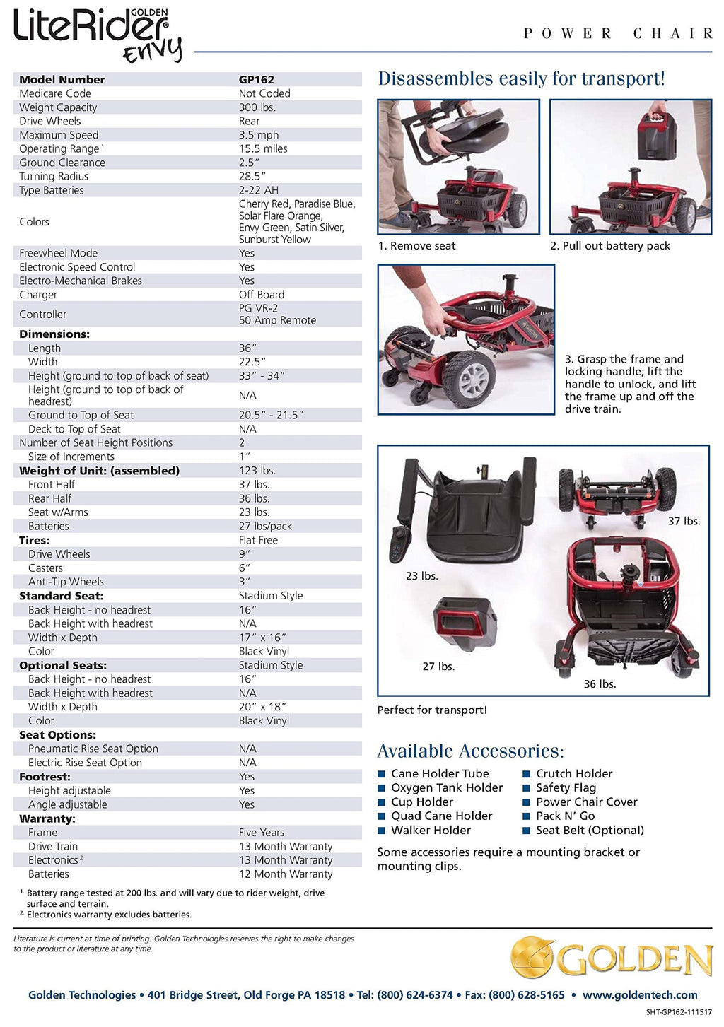 Golden Technologies Scooter Powered-Wheelchair GP162